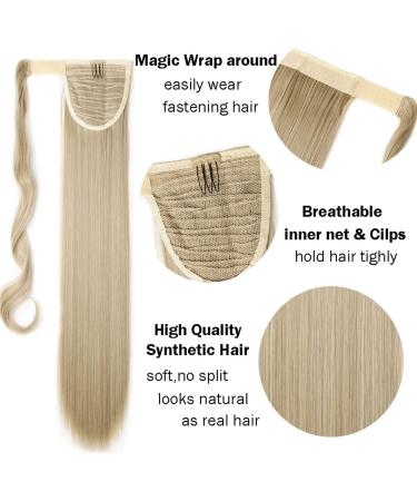 Clip in Ponytail Extension Wrap Around Long Straight Pony Tail Hair 32 Inch Synthetic Hairpiece - Dark Brown & Sandy Blonde - Buy Online on GoSupps.com