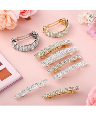 8-Piece Rhinestone Hair Clips Set | Crystal Bridal Barrettes | Silver Metal Bling Hair Accessories for Women and Girls - Buy Online on GoSupps.com