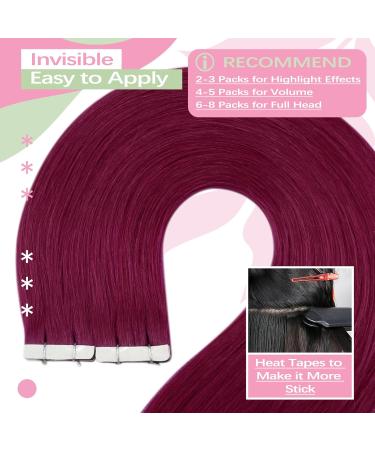 Youngsee Tape Extensions Real Hair Burgundy 30 cm 10 Pcs Tape-In Hair Extensions for Short Styles | 20g #530 - Buy Online on GoSupps.com