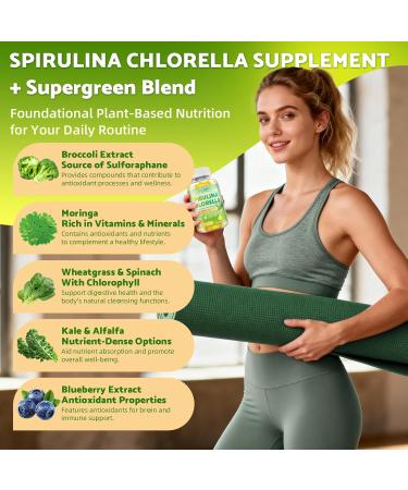 Organic Spirulina Chlorella Gummies Super Greens Blend with Protein Chlorophyll Vitamin C D3 B12 Zinc Supports Daily Energy Immune System & Antioxidant Intake Pineapple Flavor 60 Count 60 Count (Pack of 1) - Buy Online on GoSupps.com