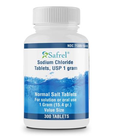 Safrel Sodium Chloride Tablets 1 gm USP | 300 Count | Normal Salt Tablets | (15.4gr.) | Electrolytes Replenisher Hydration Drink