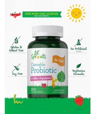 Carlyle Probiotics for Kids Chewable | 200 Count | 6 Billion CFUs | Raspberry Flavor | Non-GMO & Gluten Free Supplement | by Lil' Sprouts - Buy Online on GoSupps.com