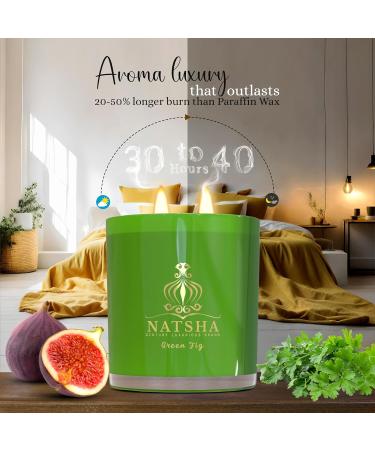 NATSHA Soy Wax Candle | Long-Lasting Non-Toxic Clean Burning | Natural Green Fig & Rose Scented Candle - Eco-Friendly & Soot-Free - Buy Online on GoSupps.com