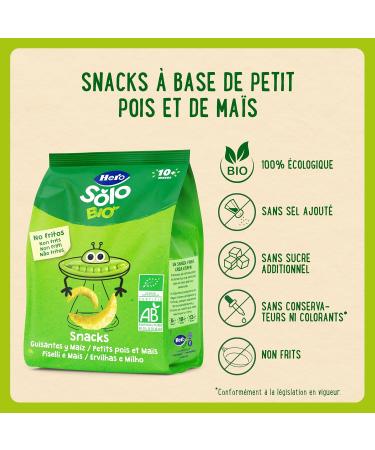 Hero Solo BIO - Snack Petit Pois Biologiques - pour B b s D s 10 Mois - non Frits 100% Naturels Sans Gluten ni Conservateurs ni Colorants et Sans sel Ajout - Lot de 6 x 40 g Petit Pois 240 g - Buy Online on GoSupps.com