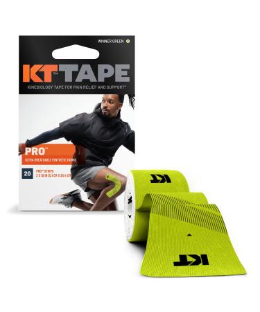KT Tape PRO Synthetic Kinesiology Therapeutic Athletic Tape, 20 pack, 10 Precut Strips, Winner Green