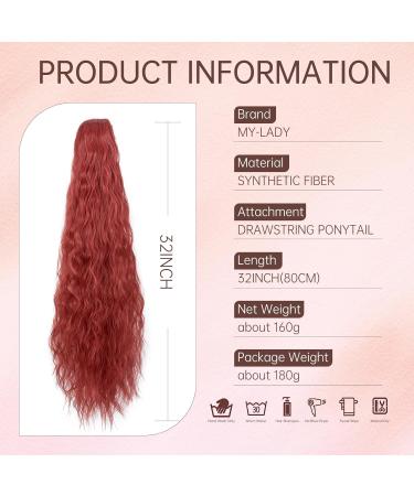 32 Inch Burgundy Red Drawstring Ponytail Extension for Women - Long Curly Synthetic Hairpiece for Daily Wear and Parties - Buy Online on GoSupps.com