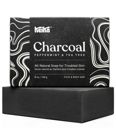 Keika Charcoal Black Soap Bar for Acne, Eczema, Psoriasis, Face, Body, Men Women Teens with Oily Skin, 5 oz. Charcoal 5 Ounce (Pack of 1)