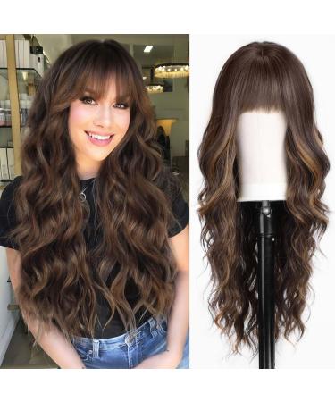 Haircube brown wig with bangs for women brown and blonde wavy hair curly corrugated wavy synthetic wigs for the daily party use of women brown-n - Buy Online on GoSupps.com