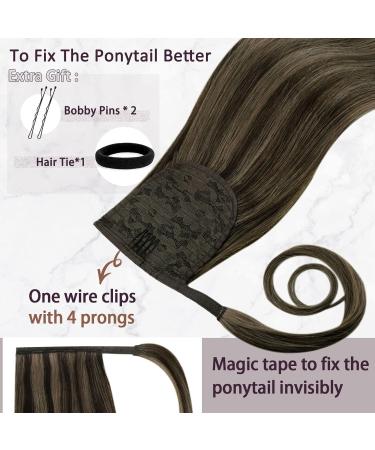 Buy Runature 45cm Ponytail Extensions - Real Human Hair Braid - Dark Brown & Ash Brown Highlights - Buy Online on GoSupps.com