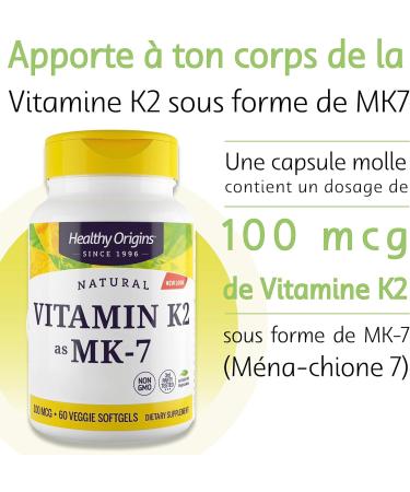 Healthy Origins Vitamin K2 MK-7 100mcg Natto Based 60 Capsules Gluten Free Soy-Free Non-GMO - Buy Online on GoSupps.com