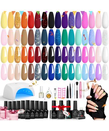 Beetles 53 Pcs Gel Nail Polish Kit with UV LED Light World Travel Collection Soak Off 32 Colors Christmas Gel Nail Polish Base Gel Top Coat All Season Manicure Set Gift Rainbow Falls-12 Colors