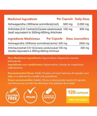 Ashwagandha Supplement 2000MG for Energy Memory Enhancement & Sleep Aid | with Artichoke & Ashwagandha Root for Antioxidants | Support Calm Mood Relaxation & Normal Sleep Cycles | Non-GMO 120ct 120 count - Buy Online on GoSupps.com