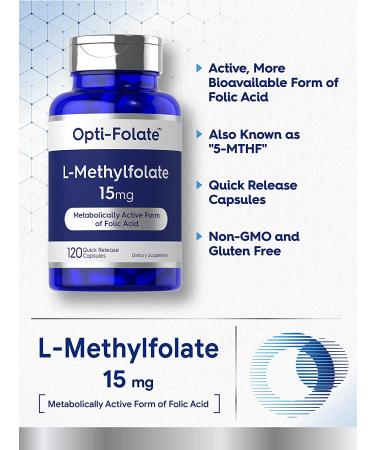 L Methylfolate 15mg | 120 Capsules | Max Potency | Opti-Folate 5-MTHF | Non-GMO & Gluten Free - Buy Online on GoSupps.com