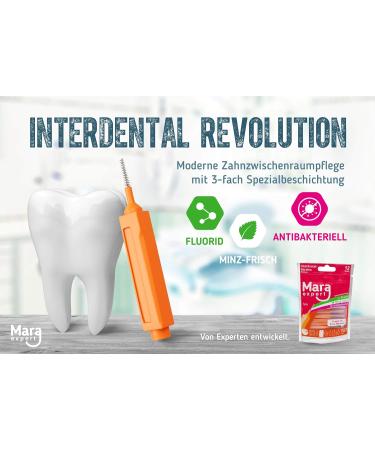 Interdental Brushes Rot ISO 2 - Mara Expert | 0.9mm Fine Dental Brushes | 6-Pack with Fluoride & Chlorhexidine | Mint Fresh | 14 Pieces + 16% Extra Content - Buy Online on GoSupps.com