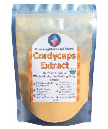 4oz Organic Cordyceps Mushroom Extracted From Real Mushroom Fruiting Bodies from Nammex | 30% Beta-Glucans | Cordyceps Militaris | -Glucan for Energy Immune System Athletic Performance