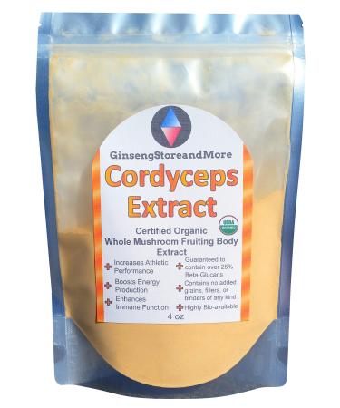 4oz Organic Cordyceps Mushroom Extracted From Real Mushroom Fruiting Bodies from Nammex | 30% Beta-Glucans | Cordyceps Militaris | -Glucan for Energy Immune System Athletic Performance