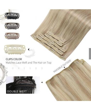 Moresoo Clip In Hair Extensions - Cheap Real Remy Blond & Ash Blonde #18/613 - 5pcs 80g 25cm - Double Drawn Quality - Buy Online on GoSupps.com