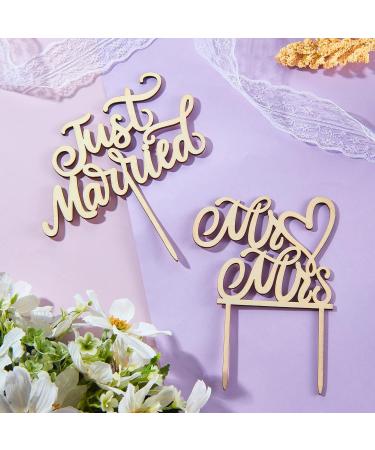Wedding Wood Cake Topper Set - Personalized Mr & Mrs Silver Kuchendeko for Anniversary Party Decoration - Rustic Wedding Decor - Buy Online on GoSupps.com