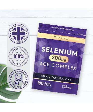 Selenium ACE 200mcg | with Vitamin A C and E | 180 Vegan Tablets | High Strength Selenium Supplement | Essential Trace Mineral | Carlyle - Buy Online on GoSupps.com