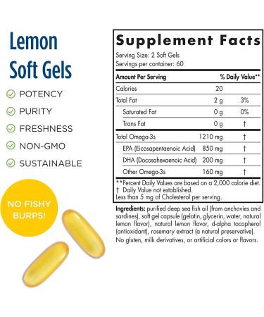 Nordic Naturals ProEPA Lemon 1000 mg - 120 Softgels | Omega-3 Supplement for Heart & Brain Health - Buy Online on GoSupps.com