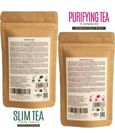  CAMINO DE CABRAS SLIM TEA & DETOX TEA Gift Set - Liver Detox Herbal Tea Draining - Green Tea Turmeric Ginger Dandelion Mate Goji Berry Papaya Cardamom - Natural Ingredients - Loose Leaf Tea 2 x 100g - Buy Online on GoSupps.com