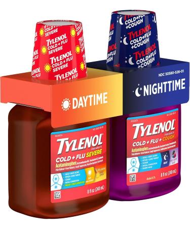 Tylenol Cold + Flu Severe Liquid Cough Medicine | Daytime & Nighttime Relief | 2 ct. x 8 fl. oz | International Shipping Available - Buy Online on GoSupps.com