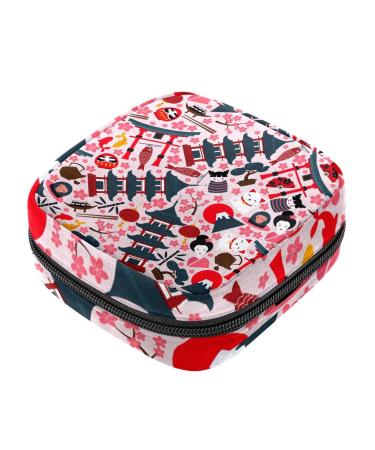 Japan Pagoda Torii Gate Mount Fuji Sushi Dada Pattern Sanitary Napkin Storage Pocket Portable Periodasche For Women Teen Menstruation Cup Bellies Color Surfish Color 6