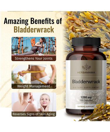 HERRBAMAMA Bladderwrack Capsules - 1200mg Natural Thyroid Support & Joint Health - Organic Vegan Supplement for Weight Management - Non-GMO Immune Booster - Buy Online on GoSupps.com