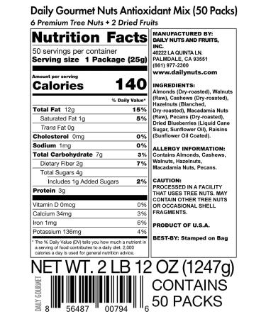 Daily Gourmet Nuts - Antioxidant Mix | Healthy Trail Mix Individual Packs | Premium Nuts & Dry Fruit | Gluten-Free | Non-GMO | Office Snacks (24-50 Packs) - Buy Online on GoSupps.com