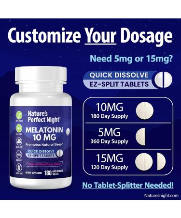Nature's Perfect Night | Melatonin 10mg | 180 Quick Dissolve Tablets | Natural Mixed Berry Flavor |High Potency | Sugar Free | Vegan | Gluten Free | Value Size - Buy Online on GoSupps.com