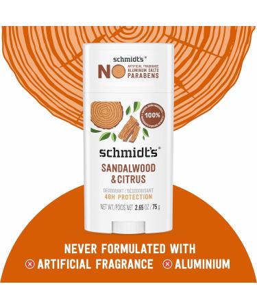 Schmidt's Aluminum-Free Vegan Deodorant Sandalwood & Citrus for Women and Men with 24 Hour Odor Protection Natural Ingredients Cruelty-Free 2.65 oz Sandalwood and Citrus 2.6 Ounce (Pack of 1) - Buy Online on GoSupps.com