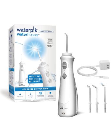 Waterpik Cordless Pearl Rechargeable Portable Water Flosser for Teeth, Gums, Braces Care and Travel with 4 Flossing Tips, ADA Accepted, WF-13 White