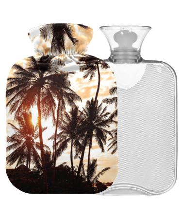 Naanle hot hot water bottle with cover tropical beach palms Transparent hot water bottle 2l large hot hot water bottle for menstrual cramps pain relief handfoots heat and cold therapy