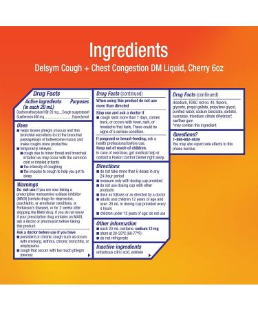 Delsym Max Strength Cough Plus Chest Congestion DM Liquid Cherry 6 fl. oz - Relieves Cough, Congestion, and Thins Mucus - Pack of 1 - Buy Online on GoSupps.com
