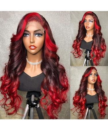 YMS Ombre Red Human Hair Wigs for Black Women 150% Density HD Lace Front Wigs Human Hair Pre Plucked 100% Glueless Wigs Human Hair Pre Plucked(20 inch,13x4 Lace Front Wig) 20 Inch ombre red