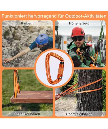 Karabiner Climbing Equipment Set - 2 UIAA Certified 25kN Auto Locking Carabiners + 2 23kN Nylon Ropes for Climbing Mountaineering & Hiking - Durable Orange & Black 4-Part Kit - Buy Online on GoSupps.com