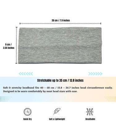 WESTEND CHOICE 9cm Wide Headband Grey - Soft Stretchy Unisex Kylie Hair Band for Gym Yoga - Men and Women - Buy Online on GoSupps.com