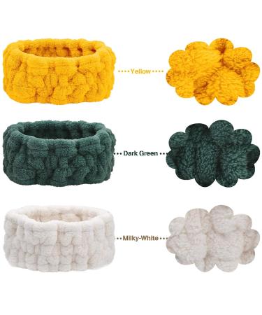 3-Piece Elastic Spa Facial Headband Set for Women - Makeup Yoga & Shower (Milky White Yellow Dark Green) - Buy Online on GoSupps.com