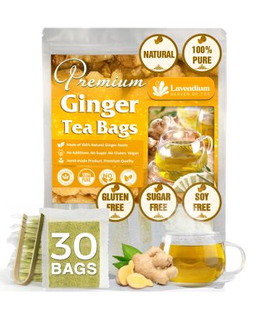 Lavendium Premium 30 Ginger Tea Bags 100% Natural & Pure from Ginger. Ginger Herbal Tea. Ginger Tea. No Sugar No Caffeine No Gluten Vegan. Ginger 30 Bags