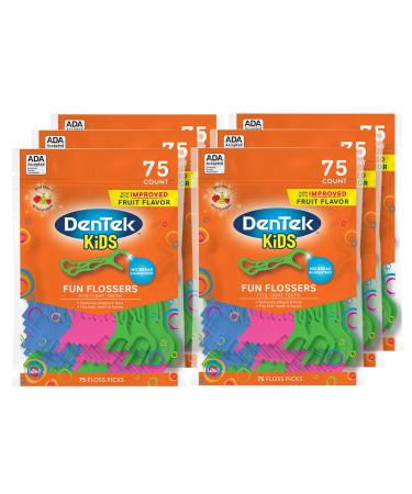 DenTek Kids Fun Flossers Removes Food & Plaque Wild Fruit Flavored Floss Picks 75 Count 6 Pack 75 Count (Pack of 6)
