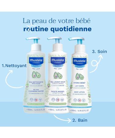 Mustela - Eau Nettoyante B b Sans Rin age l'Avocat BIO - Eau Micellaire avec 98% d'Ingr dients d'Origine Naturelle Pour Visage et Si ge - Produit B b Haute Tol rance Pour Peau Normale 300 ml (Lot de 1) - Buy Online on GoSupps.com