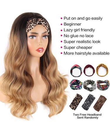 LEOSA Ombre Body Wave Blonde Headband Wig - 24 inch Long Synthetic Wavy Wig for Black Women - Buy Online on GoSupps.com