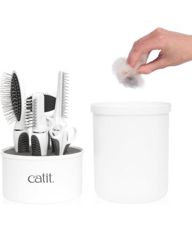 Catit Grooming Kit for Medium-Longhaired Cats. Canister includes 5 tools: Pin brush Long dematter metal slicker brush grooming comb with rolling pins and curved nail clippers - Buy Online on GoSupps.com