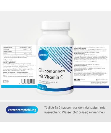 Nutritec Glucomannan with Vitamin C - Vegan Dietary Supplement 120 Capsules Pure Konjac Root - Optimize Weight Management & Boost Immunity - Buy Online on GoSupps.com