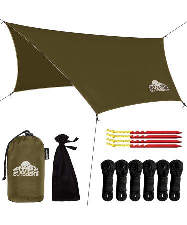 Swiss Outdoors Rain Fly Tarp | Waterproof Tent Shelter Canopy | Lightweight Easy Setup for Hammock  Backpacking or Camp Gear | Premium Quality 12 x 9 ft |  Green Army - Buy Online on GoSupps.com