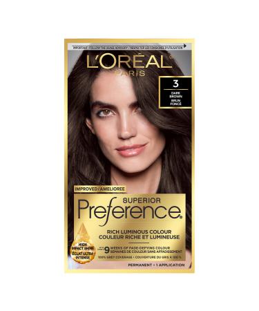 L'Oreal Paris Superior Preference 9 weeks of Luminous Fade-Defying Permanent Hair Dye 3 Dark Brown 100% Grey Coverage 1 Hair Dye Kit (Packaging May Vary) 3 Piece Set Dark Brown