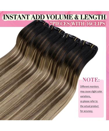 Youngsee Real Hair Clip-In Extensions - Balayage Black to Blonde 7 Pieces 80g Remy Hair #1B/4/27 - International Shipping Available - Buy Online on GoSupps.com