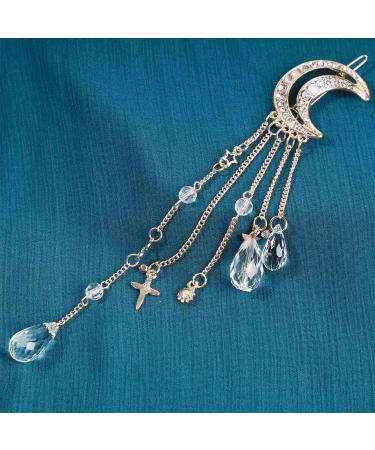 Buy Andelaisi Gold Moon Hair Clip - Crystal & Pearl Dangle Hair Accessory for Women & Girls - Buy Online on GoSupps.com