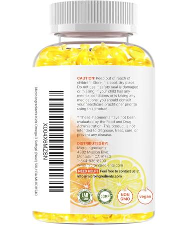 Micro Ingredients Kids Omega-3 Fish Oil 240 Veggie Softgels | Vegan Omega 3 with 200mg DHA | Lemon Flavored | Fish Oil Alternative from Algae Oil | No Fishy Smell or Aftertaste - Buy Online on GoSupps.com