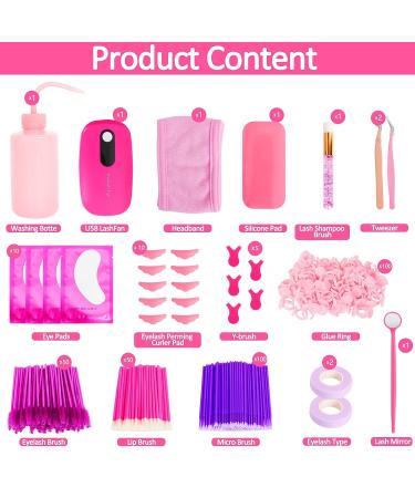 Teabelle 330PCS Eyelash Extension Kit for Beginners and Professionals - Includes Fan Lash Dryer, Mini Brushes, Tape, Tweezers, Glue Rings, Eye Gel Pads - Hot Pink - Buy Online on GoSupps.com
